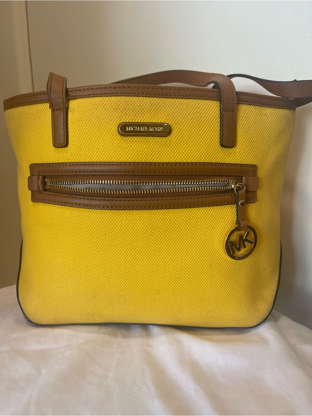 Michael Kors Kempton large tote sunflowerYellow with Brown Trim and MK Charm
